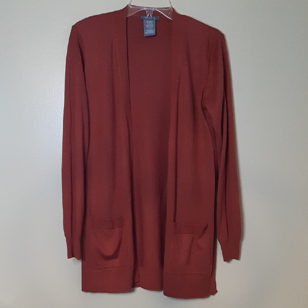Matty M Women's M Open Front  Cardigan Sweater Rusty Brick Red